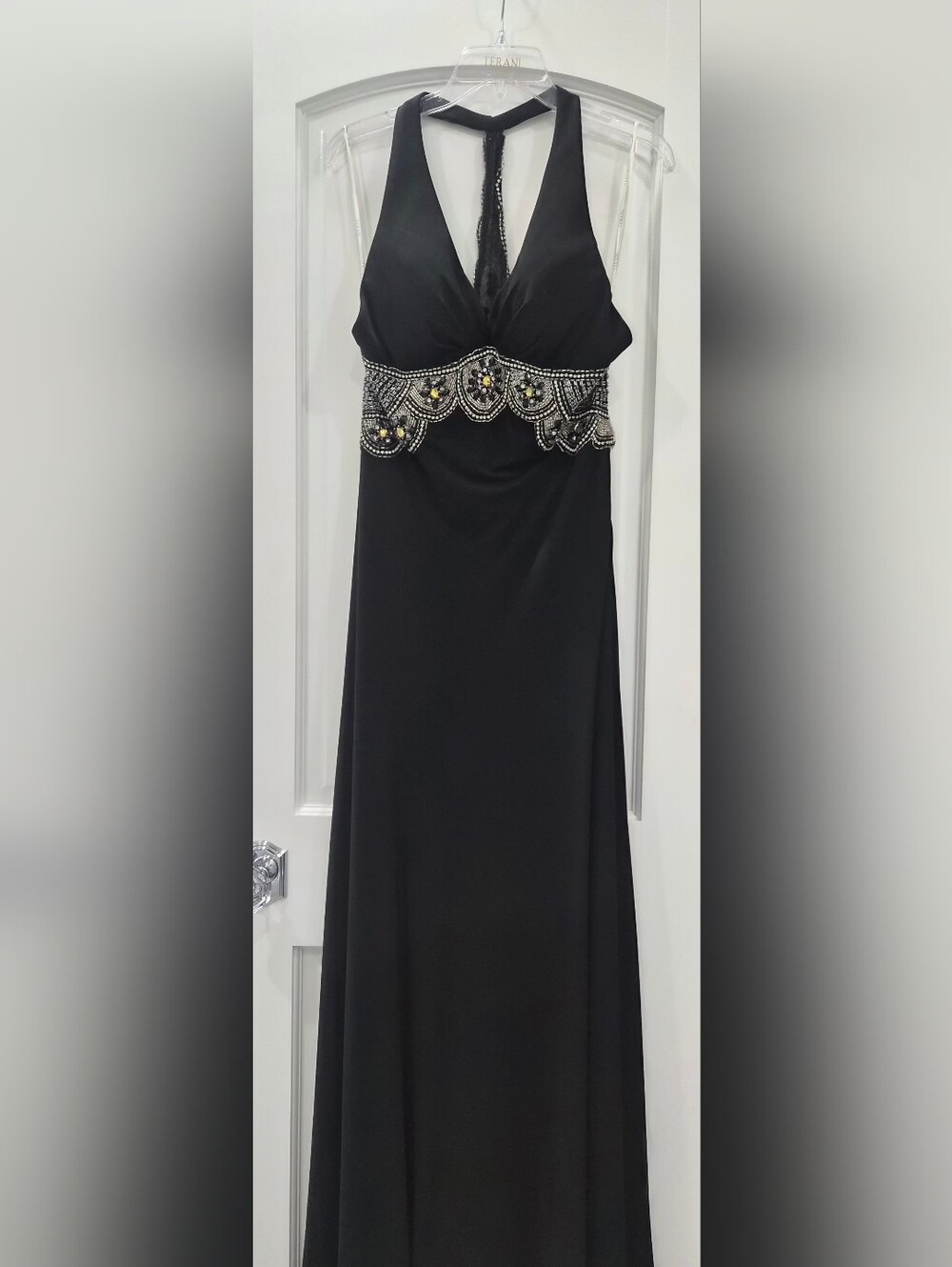 Terani Couture Black Strapless Evening Gown with Beaded Waist
